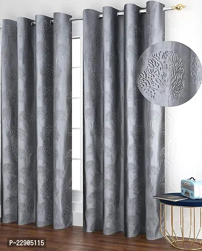 Dream Era Fine Decorative Polyester Solid Tree Punch Curtains for Window, Grey, 4 X 5 Feet, 2 Pc, Blackout-thumb2