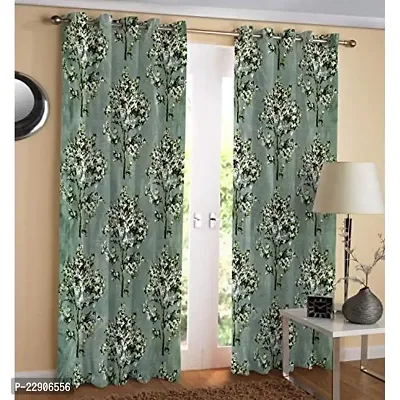 Dream Era Polyester Long Crush Tree Printed Curtain for Long Door 2 Pc. Color Green Size 4 Feet x 8 Feet-thumb2