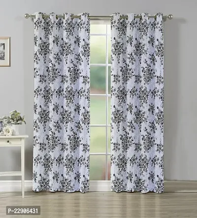 Dream Era Fine Polyester Geranium Flower Printed Curtain for Window 2 Pc. Color Grey Size 4 Feet x 5 Feet-thumb3
