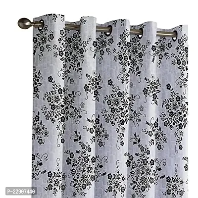 Dream Era Fine Polyester Geranium Flower Printed Curtain for Window 2 Pc. Color Grey Size 4 Feet x 6 Feet