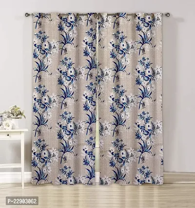 Dream Era Long Print Earth Grass with Floral Curtains for Door 2 Pc. Color Blue Size 4 Feet x 7 Feet-thumb3