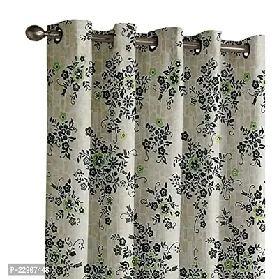 Dream Era Fine Polyester Geranium Flower Printed Curtain for Window 2 Pc. Color Green Size 4 Feet x 6 Feet