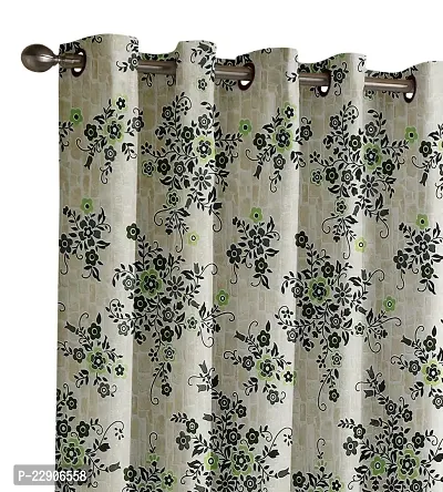 Dream Era Fine Polyester Geranium Flower Printed Curtain for Window 2 Pc. Color Green Size 4 Feet x 5 Feet