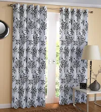 Dream Era Fine Polyester Geranium Flower Printed Curtain for Window 2 Pc. Color Grey Size 4 Feet x 5 Feet-thumb1