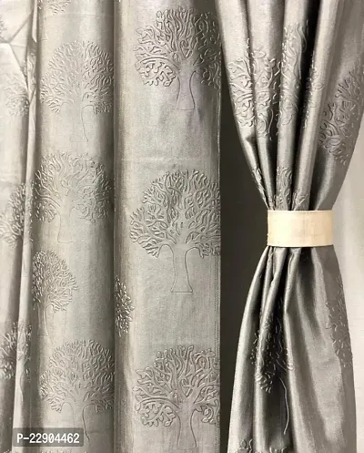 Dream Era Fine Decorative Polyester Grey Tree Punch Curtains for Window 2 Pc. Size 4 Feet x 6 Feet, Blackout-thumb0