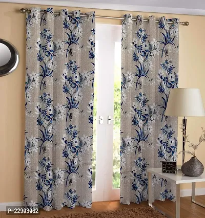 Dream Era Long Print Earth Grass with Floral Curtains for Door 2 Pc. Color Blue Size 4 Feet x 7 Feet-thumb2