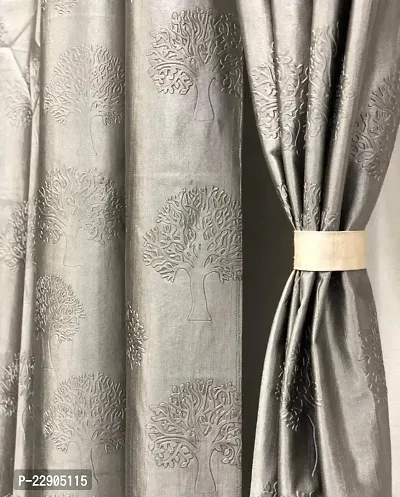 Dream Era Fine Decorative Polyester Solid Tree Punch Curtains for Window, Grey, 4 X 5 Feet, 2 Pc, Blackout