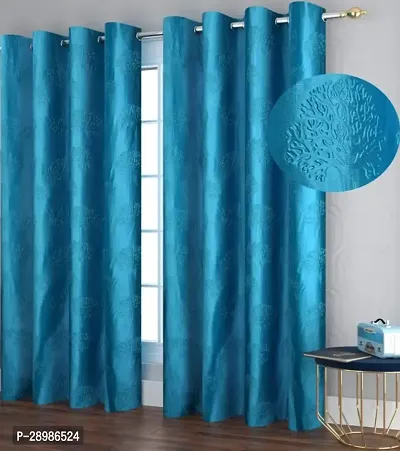 Impression Hut Fine Punch Tree Digital Punched Curtain for Size 4 X 5 Feet Door | Home and Office | Living Room and Kitchen Hall Set of 2 Pc- Aqua-thumb0
