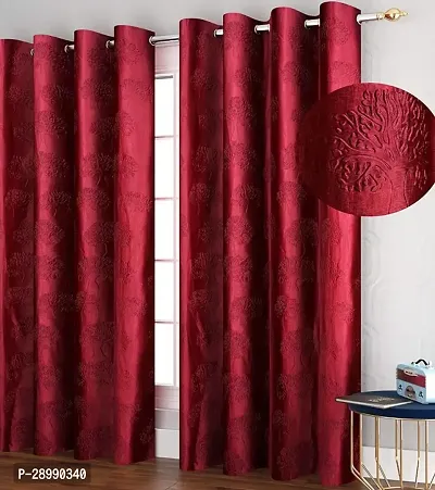 Impression Hut Fine Punch Tree Digital Punched Curtain for Size 4 X 7 Feet Door | Home and Office | Living Room and Kitchen Hall Set of 2 Pc- Maroon-thumb0