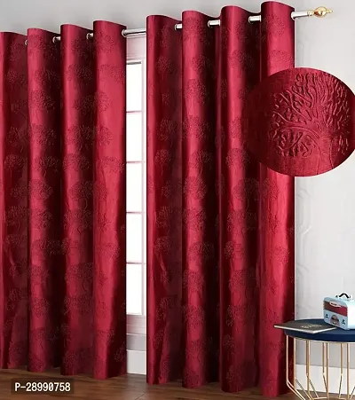 Impression Hut Fine Punch Tree Digital Punched Curtain for Size 4 X 9 Feet Long Door | Home and Office | Living Room and Kitchen Hall Set of 2 Pc- Maroon