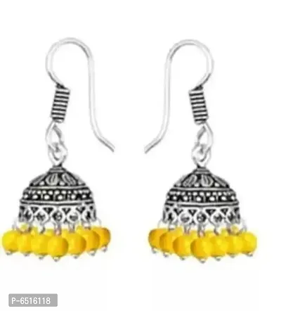 Stylish Brass Yellow German Silver Artificial Beads Jhumka Earrings For Women-thumb0