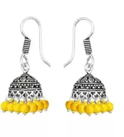 Stylish Brass German Artificial Beads Jhumka Earrings For Women