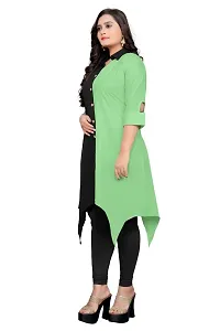 Solid Regular Fit V Neck Show Botton Three Quarter Sleeve Double Colors Crep Kurti for Girls  Womens-thumb1