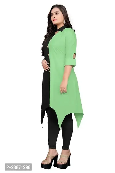 Solid Regular Fit V Neck Show Botton Three Quarter Sleeve Double Colors Crep Kurti for Girls  Womens-thumb2