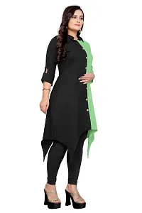 Solid Regular Fit V Neck Show Botton Three Quarter Sleeve Double Colors Crep Kurti for Girls  Womens-thumb2