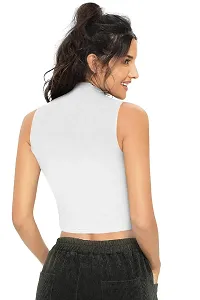 Causal Solid Good Febric Sleeveless Two Lining Crop Top for Women's  Girl's (XS, White)-thumb3