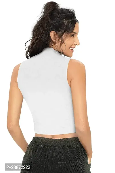 Causal Solid Good Febric Sleeveless Two Lining Crop Top for Women's  Girl's (XS, White)-thumb4