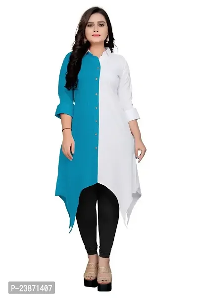 Solid Regular Fit V Neck Show Botton Three Quarter Sleeve Double Colors Crep Kurti for Girls  Womens