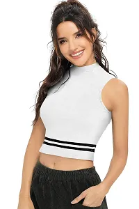 Causal Solid Good Febric Sleeveless Two Lining Crop Top for Women's  Girl's (XS, White)-thumb1