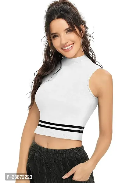 Causal Solid Good Febric Sleeveless Two Lining Crop Top for Women's  Girl's (XS, White)-thumb2
