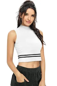 Causal Solid Good Febric Sleeveless Two Lining Crop Top for Women's  Girl's (XS, White)-thumb2