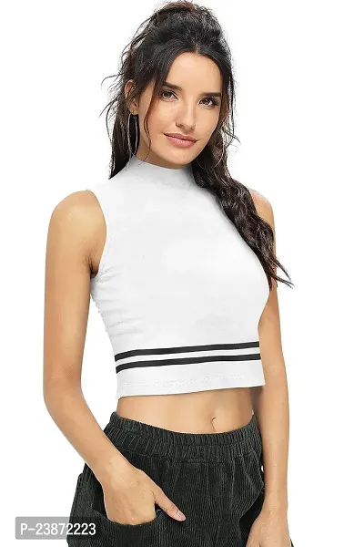 Causal Solid Good Febric Sleeveless Two Lining Crop Top for Women's  Girl's (XS, White)-thumb3