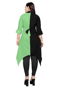 Solid Regular Fit V Neck Show Botton Three Quarter Sleeve Double Colors Crep Kurti for Girls  Womens-thumb3