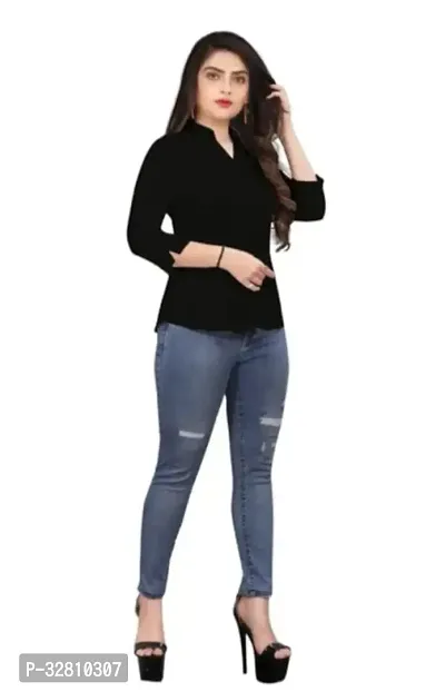 Stylish Black Cotton Blend Solid Slim Fit Shirt For Women-thumb0