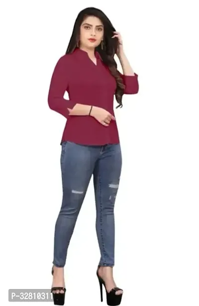 Stylish Maroon Cotton Blend Solid Slim Fit Shirt For Women-thumb0