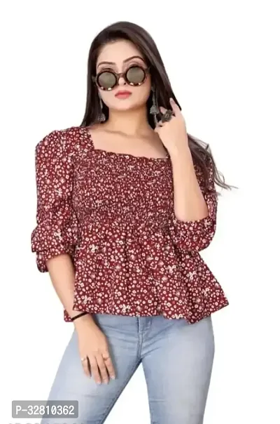 Stylish Maroon Georgette Printed Crop Top For Women-thumb0