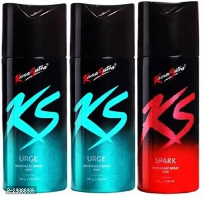 KS Combo Pack of Men Spark and Urge Deodorant Spray     For Men and Women  450 ml, Pack of 3