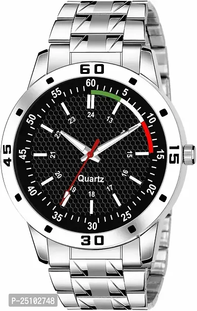 KAJARU Classic Analog Men Watch (Round Black Dial, Silver Colored Strap, Pack of 1)_230