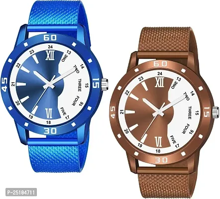 KAJARU Classic Analog Boys Watch (Round Brown  Blue Dial, Brown  Blue Colored Strap, Pack of 2)_169