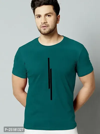KAJARU Mens Polyester Round Neck Half Sleeve Striped Slim Fit T-Shirt (Medium, Teal)-thumb0