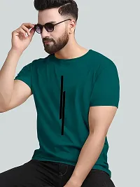 KAJARU Mens Polyester Round Neck Half Sleeve Striped Slim Fit T-Shirt (Medium, Teal)-thumb2