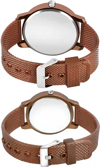 KAJARU Classic Analog Couple Watch (Round Brown Dial, Brown Colored Strap, Pack of 2)_177-thumb2