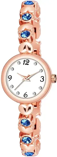 KAJARU Classic Analog Women Watch (Round White Dial, Rose Gold Colored Strap, Pack of 1)_366
