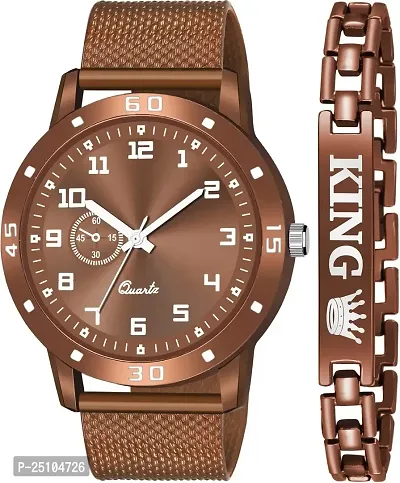 KAJARU Classic Analog Boys Watch (Round Brown Dial, Brown Colored Strap, Pack of 2)_138-thumb0