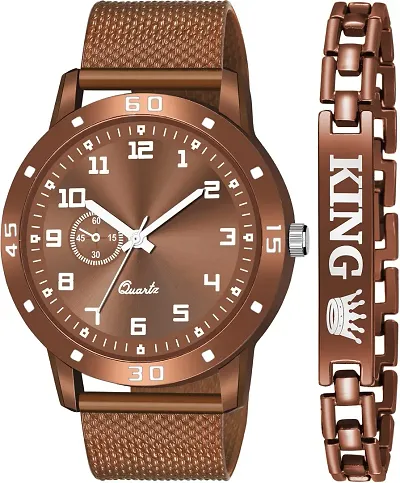 KAJARU Classic Analog Boys Watch (Round Brown Dial, Brown Colored Strap, Pack of 2)_138