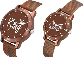 KAJARU Classic Analog Couple Watch (Round Brown Dial, Brown Colored Strap, Pack of 2)_177-thumb1