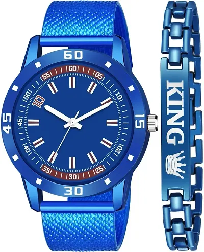 KAJARU Classic Analog Boys Watch (Round Blue Dial, Blue Colored Strap, Pack of 2)_124