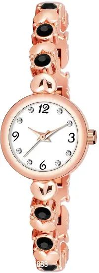 KAJARU Classic Analog Women Watch (Round White Dial, Rose Gold Colored Strap, Pack of 1)_365