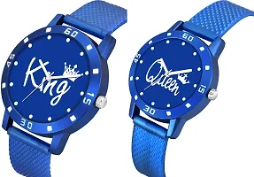 KAJARU Classic Analog Couple Watch (Round Blue Dial, Blue Colored Strap, Pack of 2)_176-thumb1