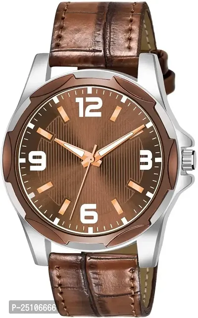 KAJARU Classic Analog Men Watch (Round Brown  Silver Dial, Brown Colored Strap, Pack of 1)_335