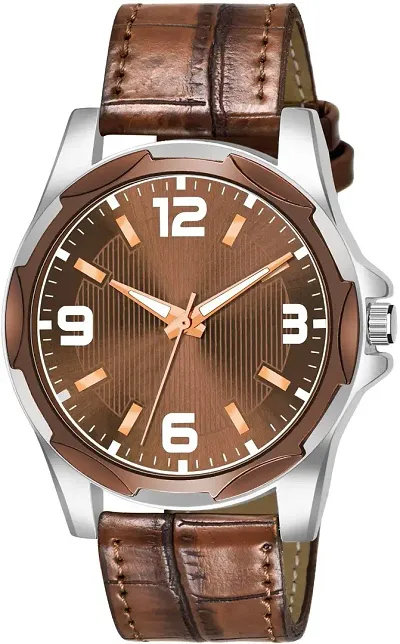 KAJARU Classic Analog Men Watch (Round Brown & Silver Dial, Brown Colored Strap, Pack of 1)_335