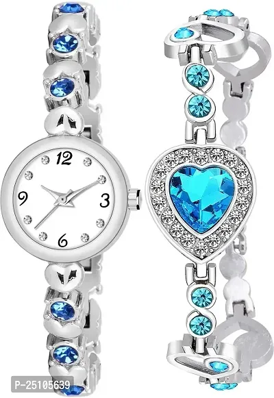 KAJARU Classic Analog Girls Watch (Round White Dial, Silver Colored Strap, Pack of 2)_352