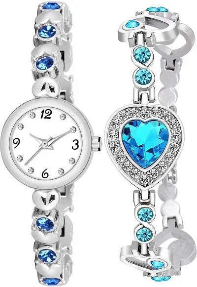 KAJARU Classic Analog Girls Watch (Round White Dial, Silver Colored Strap, Pack of 2)_352