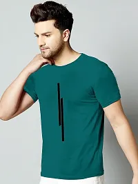 KAJARU Mens Polyester Round Neck Half Sleeve Striped Slim Fit T-Shirt (Medium, Teal)-thumb1