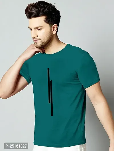 KAJARU Mens Polyester Round Neck Half Sleeve Striped Slim Fit T-Shirt (Medium, Teal)-thumb2
