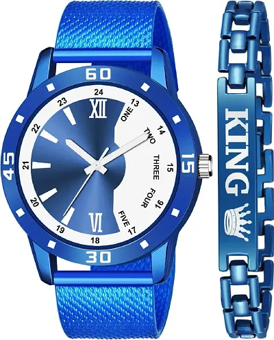KAJARU Classic Analog Boys Watch (Round Blue & White Dial, Blue Colored Strap, Pack of 2)_112